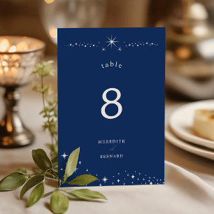 Numéro De Table Céleste Élégant Mariage Étoiles Bleu Nuit