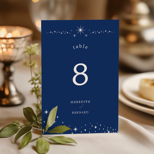 Numéro De Table Céleste Élégant Mariage Étoiles Bleu Nuit (Créateur téléchargé)