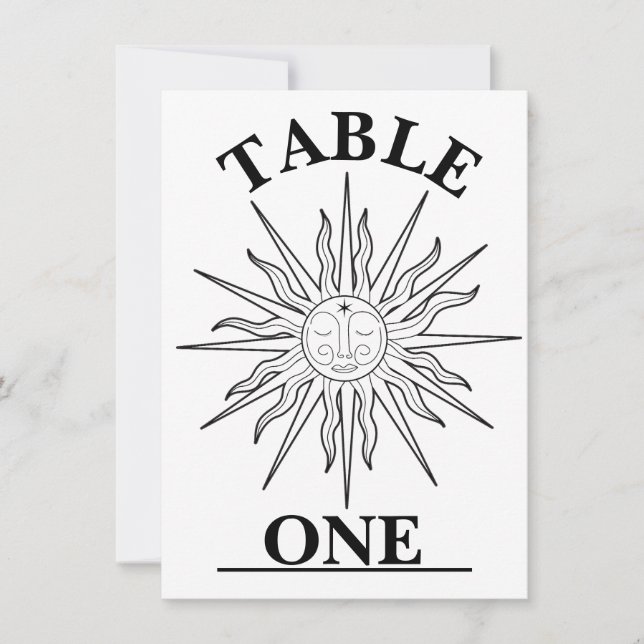 Numéro de table céleste soleil fantaisiste noir et (Devant)