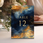 Numéro De Table Celestial Abstrait Blue Faux Mariage or<br><div class="desc">Celestial Abstrait Bleu doré Jaune aux Mariage or Numéro de table</div>