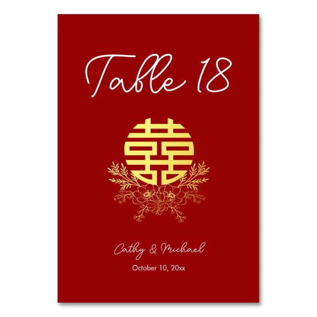 Numéro De Table Cercle double bonheur fleur mariage chinois (Par défaut)