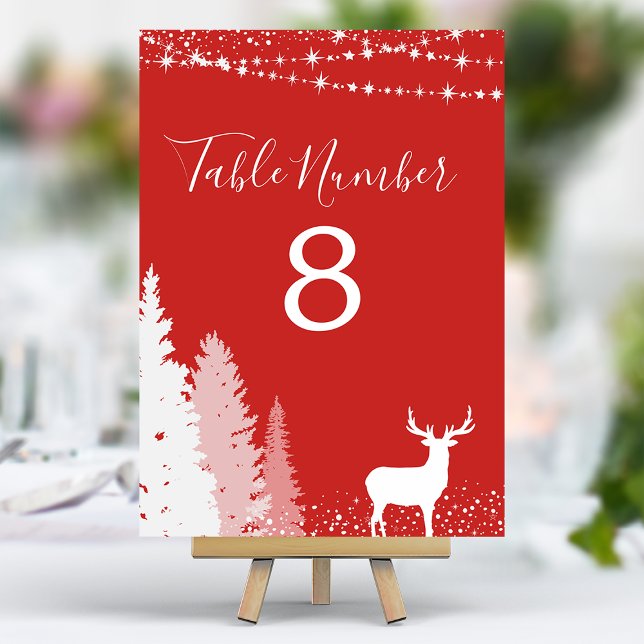 Numéro De Table Cerf Bois Rustique Rouge Hiver (Créateur téléchargé)