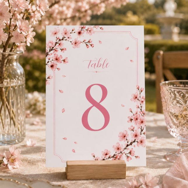 Numéro De Table Cerisier Fleur Élégant Botanique Rose Printemps  (Créateur téléchargé)