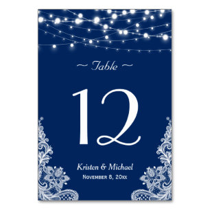 Numéro De Table Chaîne Lights Lace Marine Blue Mariage Numéro de t