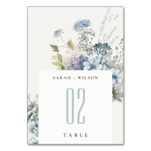 Numéro De Table Chalet bleu Dusky Mariage floral
