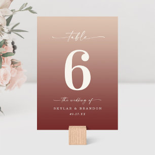 Numéro De Table Champagne & Cinnamon Rouge Ombre Mariage monogramm