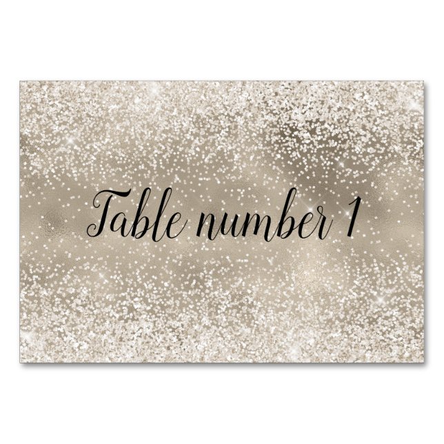 Numéro De Table Champagne Gold White Glitzy Parties scintillant (Devant)