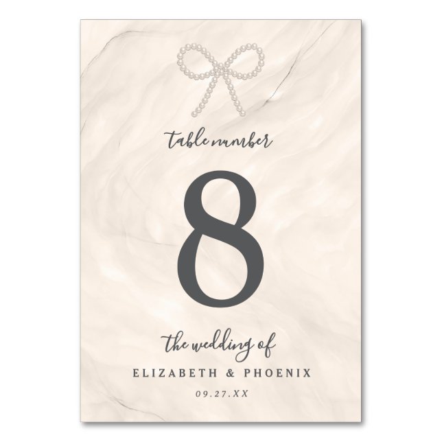 Numéro De Table Champagne Pearl Bow Elegant Luxury Wedding (Par défaut)