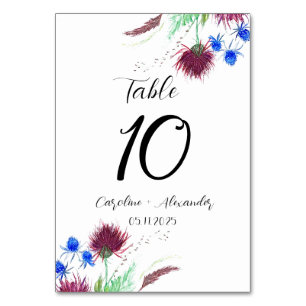 Numéro De Table Chardon violet Floral écossais Rustique Mariage