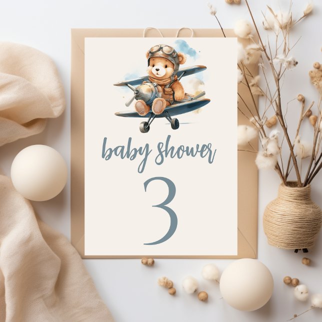 Numéro De Table Charmant Baby shower Garçon Bleu Teddy (Créateur téléchargé)