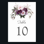 Numéro De Table Charmant violet rose Mariage de fleurs de pivoine<br><div class="desc">Design unique avec aquarelle violet,  prune,  fleurs roses,  bouquets feuille verts ; sur un arrière - plan blanc. Utilisez l'outil Personnaliser pour ajouter vos informations. Des éléments correspondants ont été trouvés dans ma collection de fleurs florales violettes roses.</div>