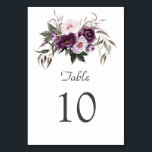 Numéro De Table Charmant violet rose Mariage de fleurs de pivoine<br><div class="desc">Design unique avec aquarelle violet,  prune,  fleurs roses,  bouquets feuille verts ; sur un arrière - plan blanc. Utilisez l'outil Personnaliser pour ajouter vos informations. Des éléments correspondants ont été trouvés dans ma collection de fleurs florales violettes roses.</div>