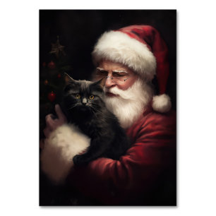 Numéro De Table Chat noir avec Noël Festif du Père Noël
