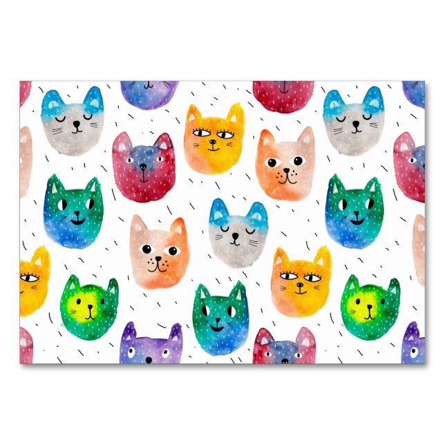 Numéro De Table Chats et amis à l'aquarelle (Devant)