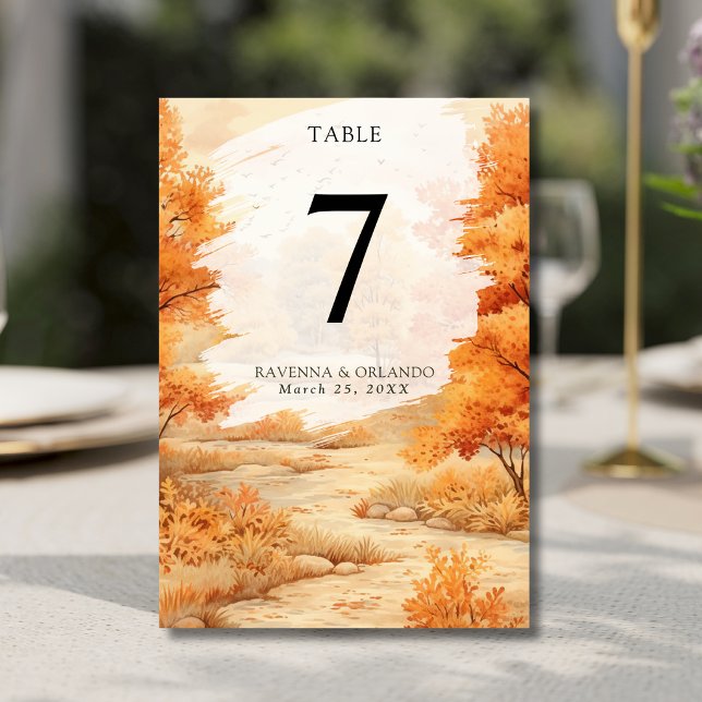 Numéro De Table Chemin forestier romantique d'automne aux feuilles (Créateur téléchargé)