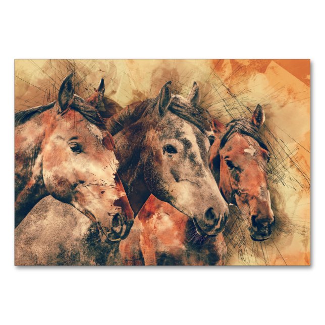 Numéro De Table Chevaux Peinture d'aquarelle artistique (Devant)