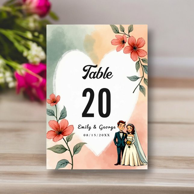 Numéro De Table Chic Aquarelle Floral Dusty Bride Mariage de chamb (Créateur téléchargé)