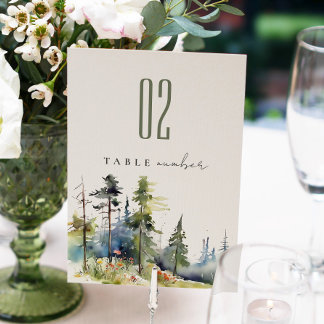 Numéro De Table Chic aquarelle Pine Forest Mariage paysage