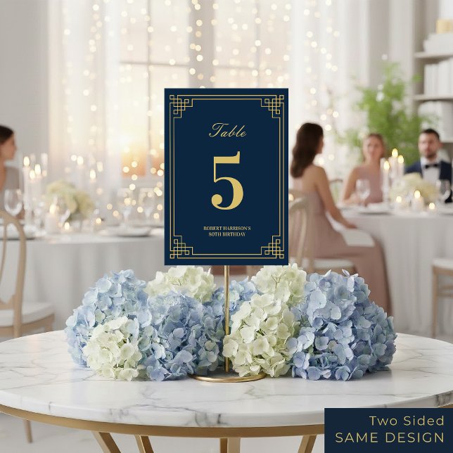 Numéro de Table Chic Bleu Marine Or 80ème Annivers (SEE FULL SUITE AT BOTTOM)