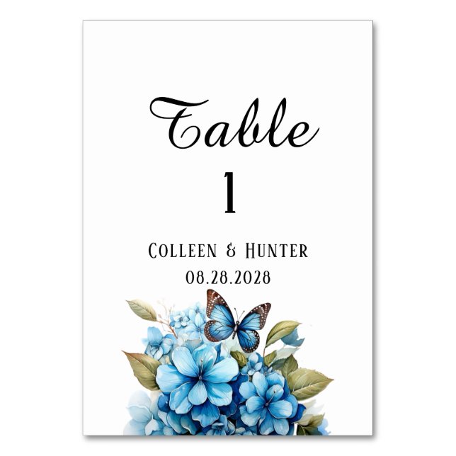 Numéro De Table Chic Blue Hydrangea Floral Butal Mariage (Par défaut)
