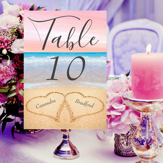 Numéro De Table Chic Blush rose et mariage de plage 2 Coeurs dans  (Créateur téléchargé)