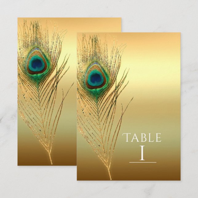 Numéro de table chic boho exotique or plume de pao (Devant / Derrière)