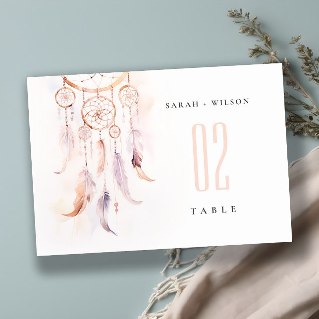 Numéro De Table Chic Boho Feather Dreamcatcher Watercolor Mariage (Créateur téléchargé)