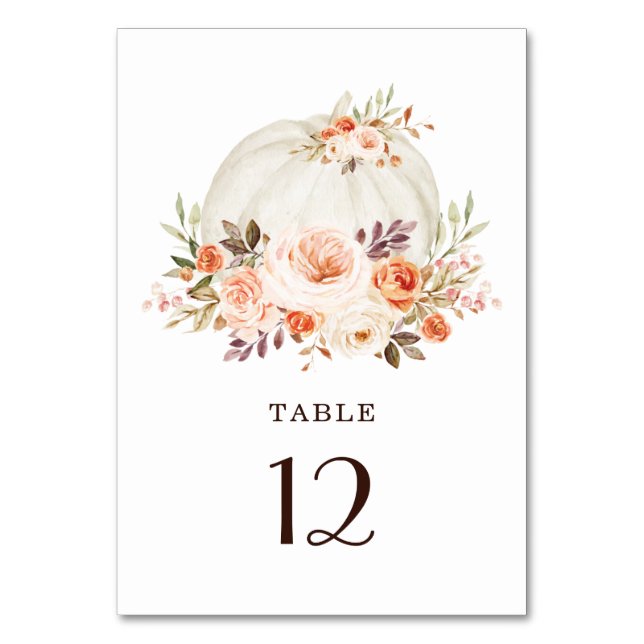 Numéro De Table Chic Chute Blanc Citrouille Pêche Orange Floral (Par défaut)