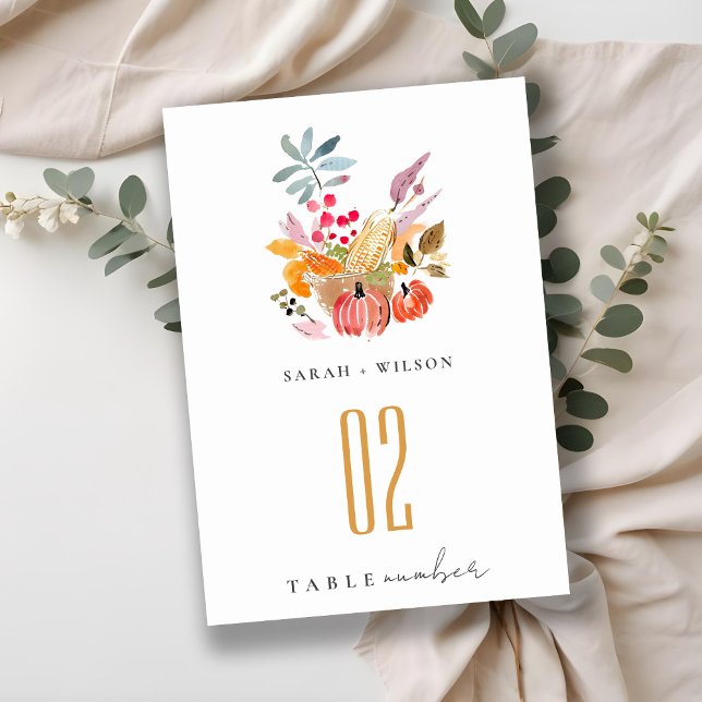 Numéro De Table Chic Citrouille de récolte d'automne Mariage d'aqu (Créateur téléchargé)