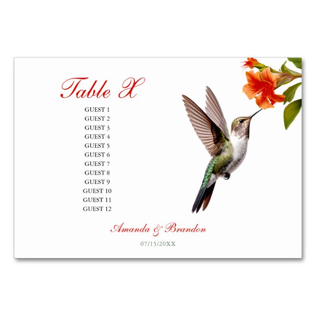 Numéro De Table Chic colibri et Mariage de fleurs orange (Devant)