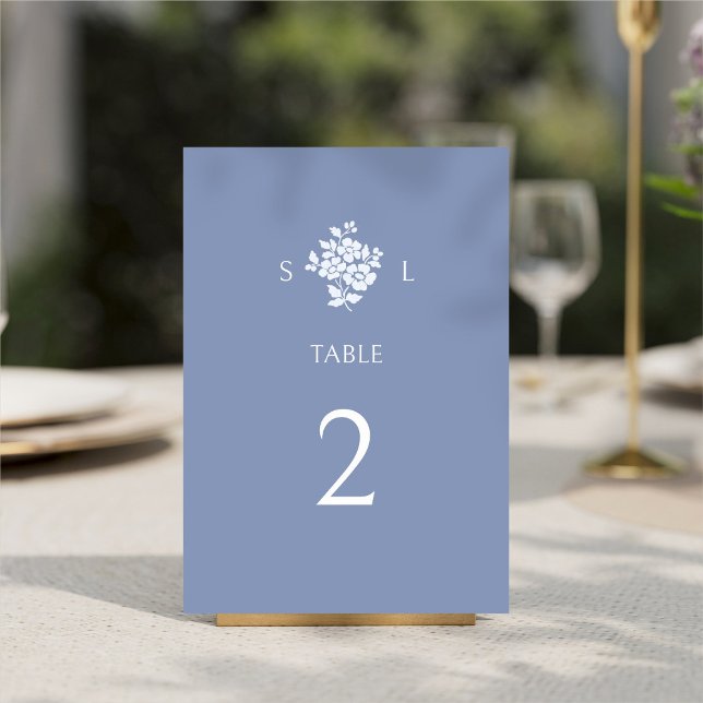 Numéro De Table Chic Dusty Blue Moderne Floral Mariage (Créateur téléchargé)