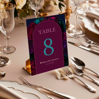 Numéro De Table Chic élégant bijou tons bordeaux fleurs mariage