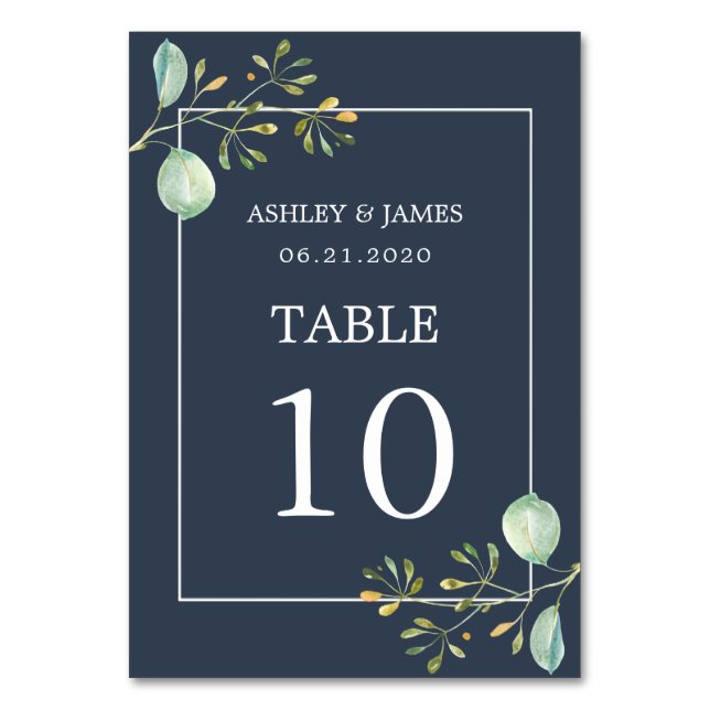 Numéro De Table Chic Eucalyptus Green Navy Mariage botanique bleu (Par défaut)