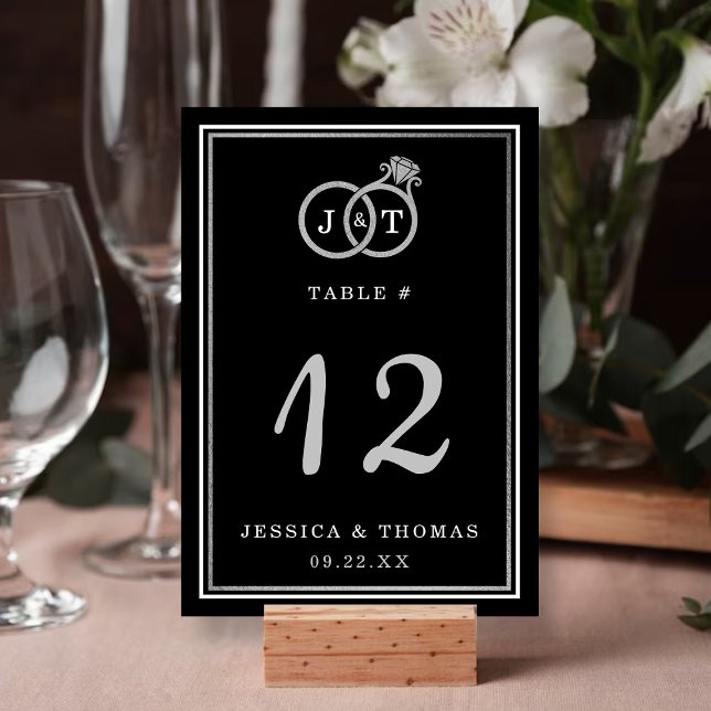 Numéro De Table Chic Faux Argent Huile Monogramme Mariage Cercles (Créateur téléchargé)