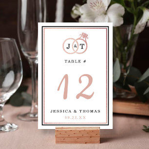 Numéro De Table Chic Faux Rose Gold Foil Monogramme Mariage Cercle