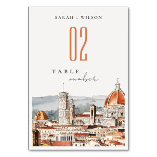 Numéro De Table Chic Florence Cathédrale Italie Aquarelle Mariage