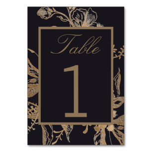 Numéro De Table Chic Gold & Black Faux Metal Floral Mariage Table