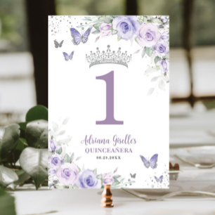 Numéro De Table Chic Lavande Purple Floral Quinceañera Sweet 16