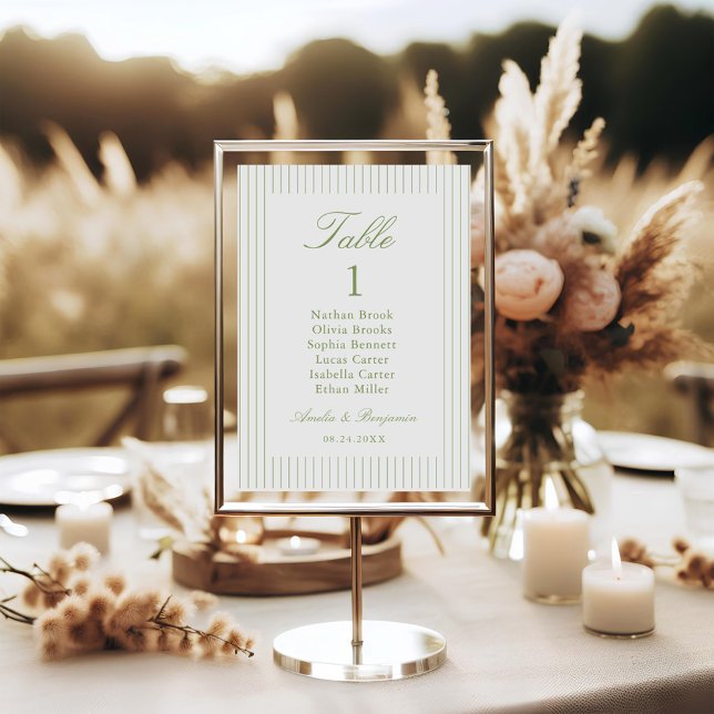 Numéro De Table Chic Minimalist Stripe Green Wedding (Créateur téléchargé)