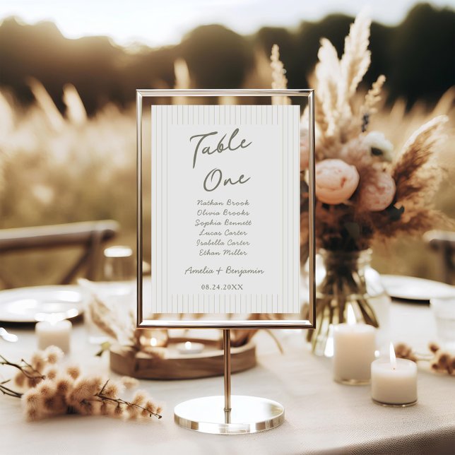 Numéro De Table Chic Minimalist Stripe Green Wedding (Créateur téléchargé)