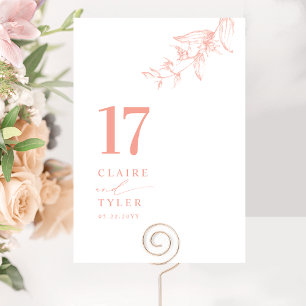 Numéro De Table Chic, Minimaliste, Botanique, Rose, Pêche, Mariage