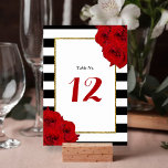 Numéro De Table Chic Moderne Luxe Mariage Collection - Roses rouge<br><div class="desc">La collection chic moderne de luxe mariage de la collection dispose d'un arrière - plan classique rayé noir et blanc accentué par de belles roses rouges en rubis et un faux cadre en feuille d'or. Ces cartes de numéro de table sont faciles à personnaliser et seront l'accessoire parfait pour tout...</div>
