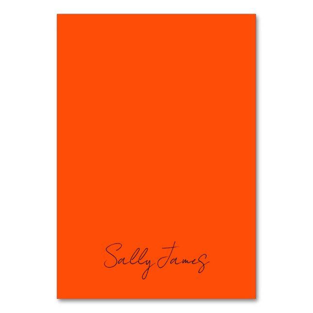 Numéro De Table Chic Moderne Orange et Noir Signature Nom (Par défaut)