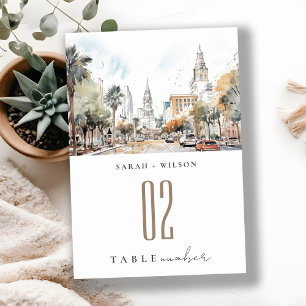 Numéro De Table Chic Orlando Floride Skyline Mariage d'aquarelle
