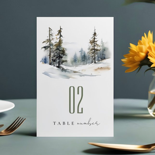 Numéro De Table Chic Pine d'hiver Mariage paysage neige (Créateur téléchargé)