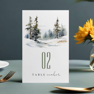 Numéro De Table Chic Pine d'hiver Mariage paysage neige