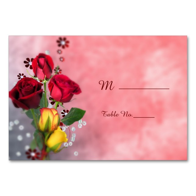 Numéro De Table Chic Roses Rouges & Jaunes Anniversaire (Devant)