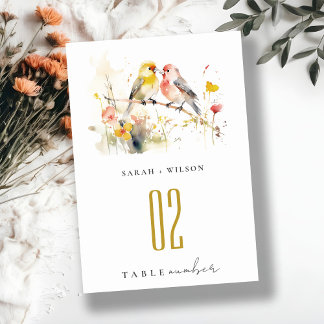Numéro De Table Chic Wild Botanical Aquarelle Inséparables Mariage