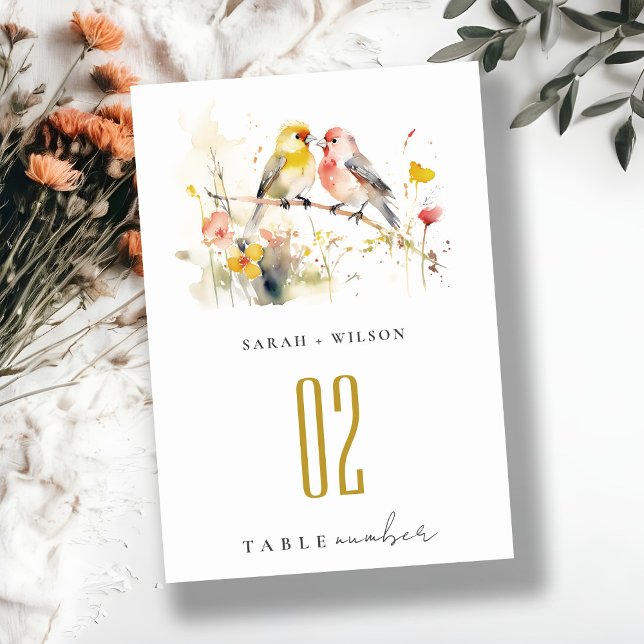 Numéro De Table Chic Wild Botanical Aquarelle Inséparables Mariage (Créateur téléchargé)