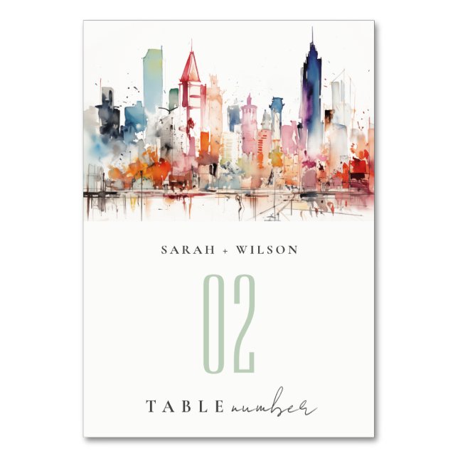 Numéro De Table Chicago Illinois Aquarelle Paysage Mariage (Par défaut)